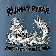 Říjnový rybář v loďce s obří štikou