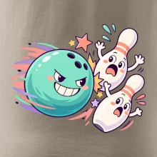 Bowling vtipná koule honí vystrašené kuželky