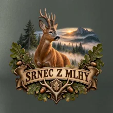 Srnec z mlhy při východu slunce