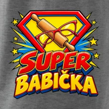 Super babička komiksový znak s válečkem a brýlemi