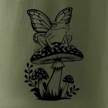 Goblincore černá houba se žábou