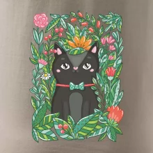 Kočka s květy malovaná