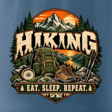 Turistický batoh v horách eat sleep repeat