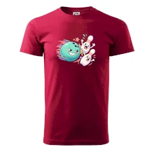 Bowling vtipná koule honí vystrašené kuželky