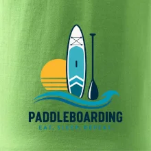 Paddleboard s pádlem při západu slunce eat sleep repeat