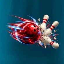 Bowlingová koule v akci a padající kuželky