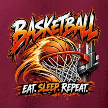 Basketbalový koš s míčem eat sleep repeat
