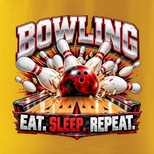 Bowlingová koule a kuželky eat sleep repeat