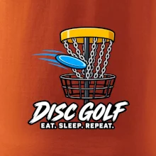 Discgolfový koš s letícím diskem eat sleep repeat