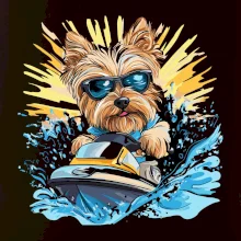 Yorkšírský teriér na vodním skútru