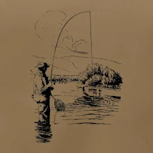 Kreslený rybář s podběrákem