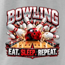 Bowlingová koule a kuželky eat sleep repeat