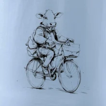 Kráva v obleku na kole