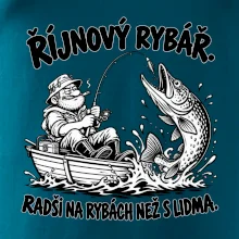 Říjnový rybář v loďce s obří štikou