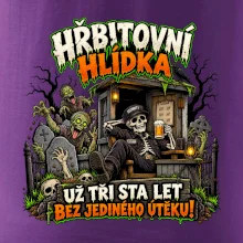 Hřbitovní hlídka kostlivec vrátný s pivem