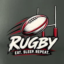 Ragbyový míč mezi brankovými tyčemi eat sleep repeat