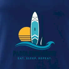 Paddleboard s pádlem při západu slunce eat sleep repeat