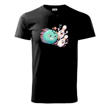 Bowling vtipná koule honí vystrašené kuželky