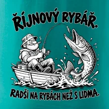 Říjnový rybář v loďce s obří štikou