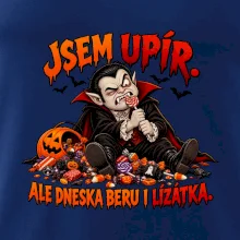 Unavený upír s hromadou sladkostí a lízátkem