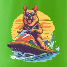 Německý ovčák na vodním skútru