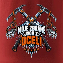 Alpinista se zbraněmi z oceli