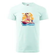 Zlatý retrívr na vodním skútru