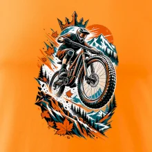 Listopadový horský cyklista při adrenalinovém skoku