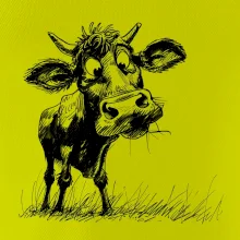 Černobílá karikatura kráva stojící