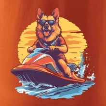 Německý ovčák na vodním skútru