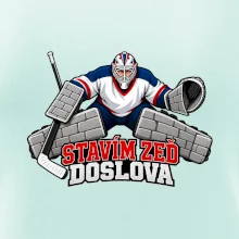 Hokejový brankář staví zeď