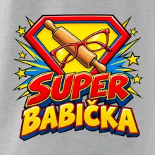 Super babička komiksový znak s válečkem a brýlemi