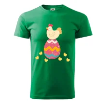 Slepice sedící na velikonočním vejci