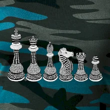 Šachové figurky v řadě - kreslené