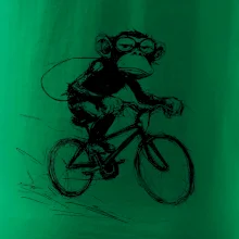 Opice s batohem na kole