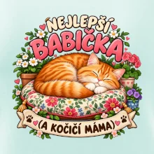 Nejlepší babička a kočičí máma spící zrzavý kocour