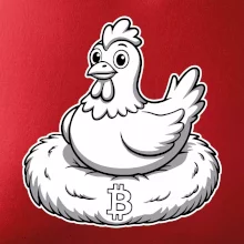 Kuře sedící na bitcoinovém hnízdě