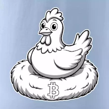 Kuře sedící na bitcoinovém hnízdě