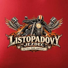 Listopadový motorkář se strojem a ohnivými křídly
