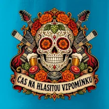 Mexická rocková lebka s kytarami a pivem