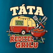 Táta ředitel grilu rodinné kempování s karavanem