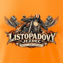 Listopadový motorkář se strojem a ohnivými křídly