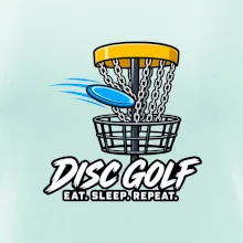 Discgolfový koš s letícím diskem eat sleep repeat