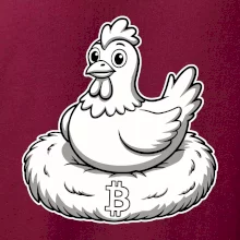 Kuře sedící na bitcoinovém hnízdě