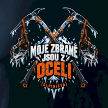 Alpinista se zbraněmi z oceli