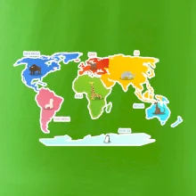 Světové kontinenty s názvy a zvířátky