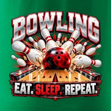 Bowlingová koule a kuželky eat sleep repeat