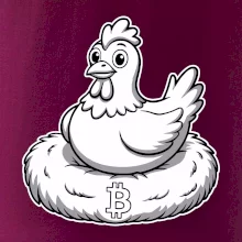 Kuře sedící na bitcoinovém hnízdě