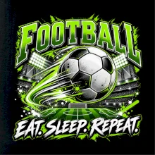 Fotbalový míč a stadion eat sleep repeat