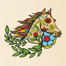 Kůň barevný s listy